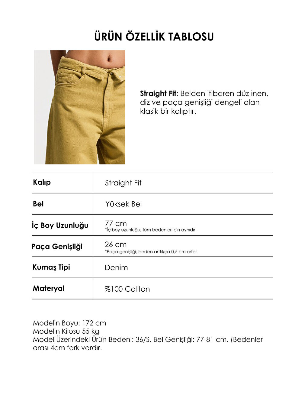 Sarı Kadın Hardal 6s6-186 Straight Fit Kemer Detaylı Özel Tasarım Denim Jean-2