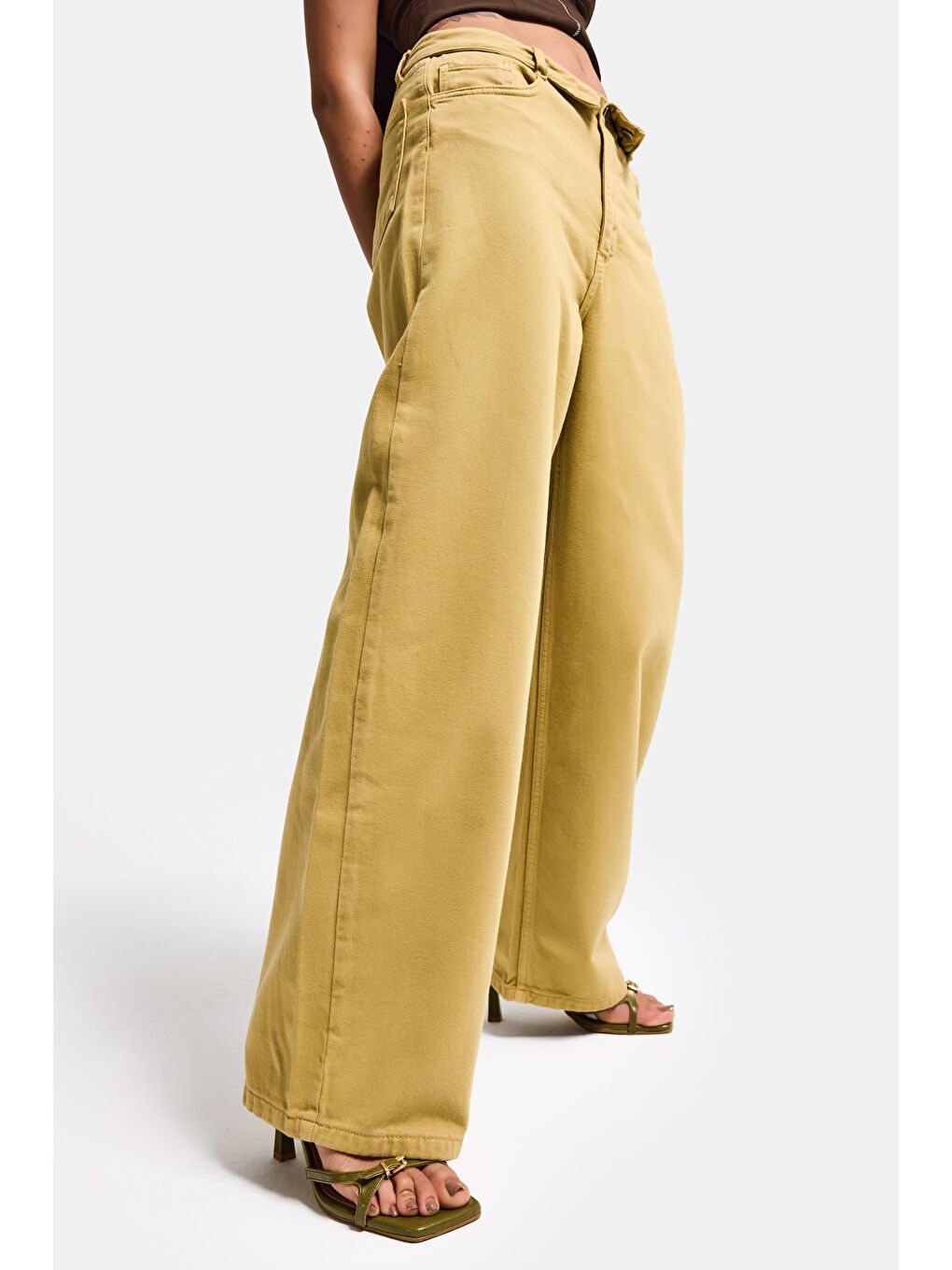 Sarı Kadın Hardal 6s6-186 Straight Fit Kemer Detaylı Özel Tasarım Denim Jean-3