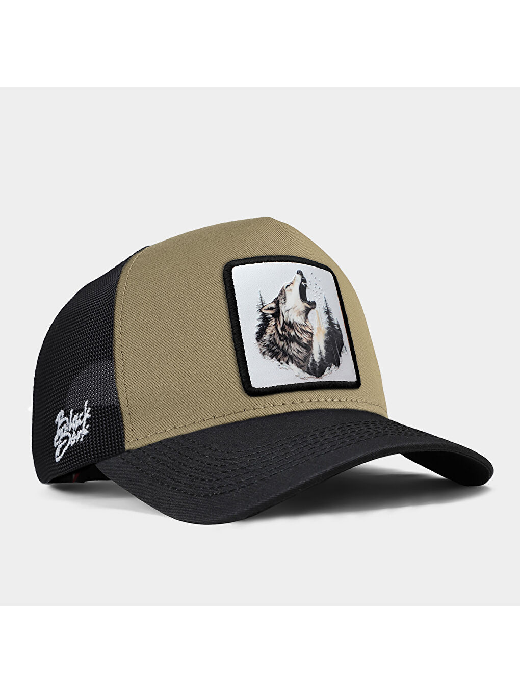 BlackBörk Bej V1 Trucker   6BS Kod Logolu Unisex Siyah Siperli Siyah Vizon Şapka  Cap