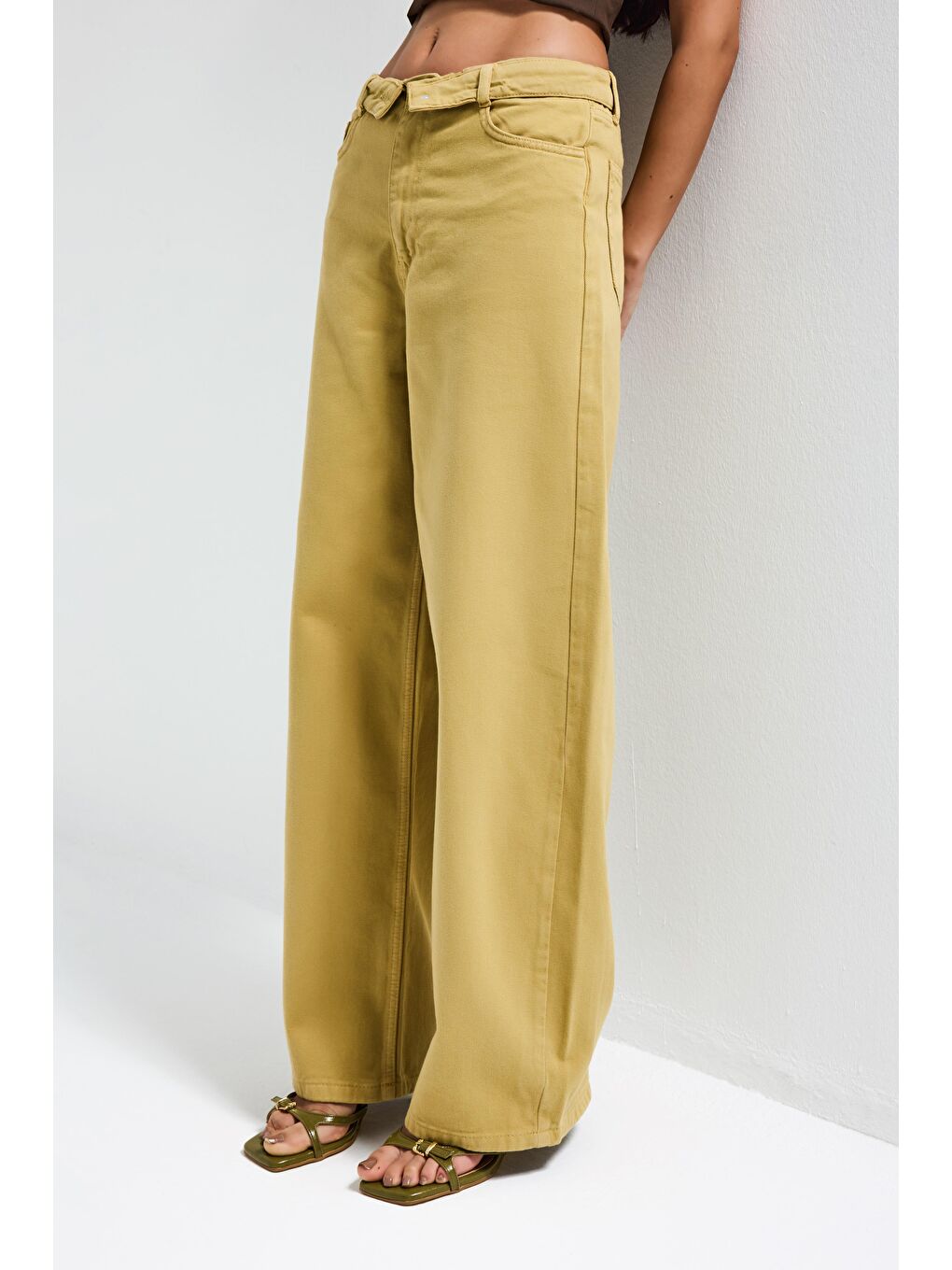 Sarı Kadın Hardal 6s6-186 Straight Fit Kemer Detaylı Özel Tasarım Denim Jean-5