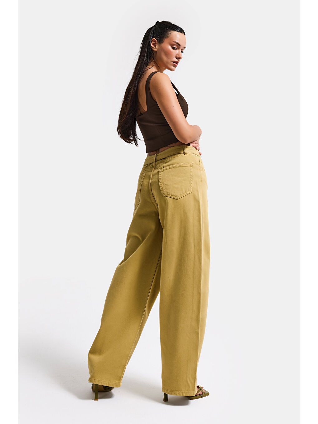 Sarı Kadın Hardal 6s6-186 Straight Fit Kemer Detaylı Özel Tasarım Denim Jean-6