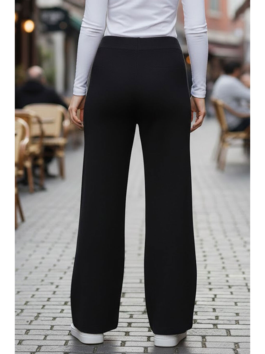 Siyah Modal Bol Paça Yüksek Bel Yumuşak Dokulu Beli Lastikli Elastanlı Pantolon-2