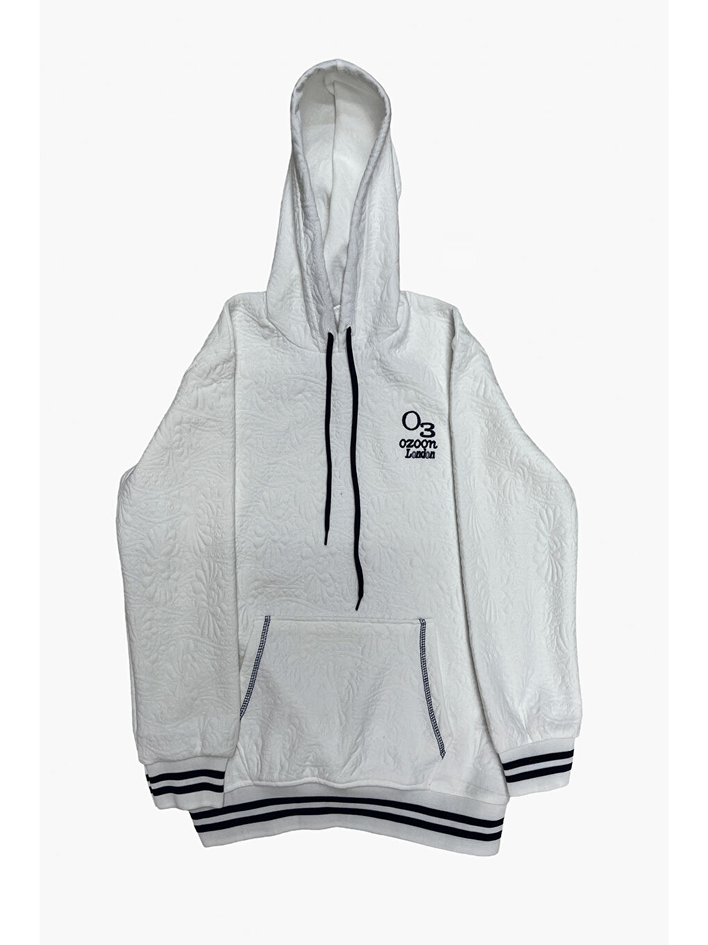 Beyaz Kız Çocuk Desenli Kapüşonlu Kanguru Cepli Ribana Detaylı 3 İplik Sweatshirt 12327