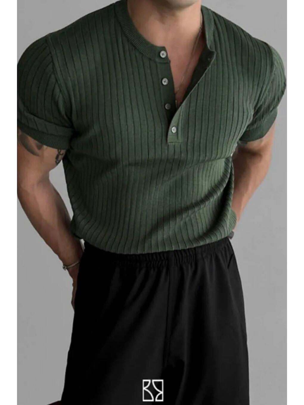 Erkek Hakim Yaka Düğmeli Triko T-Shirt