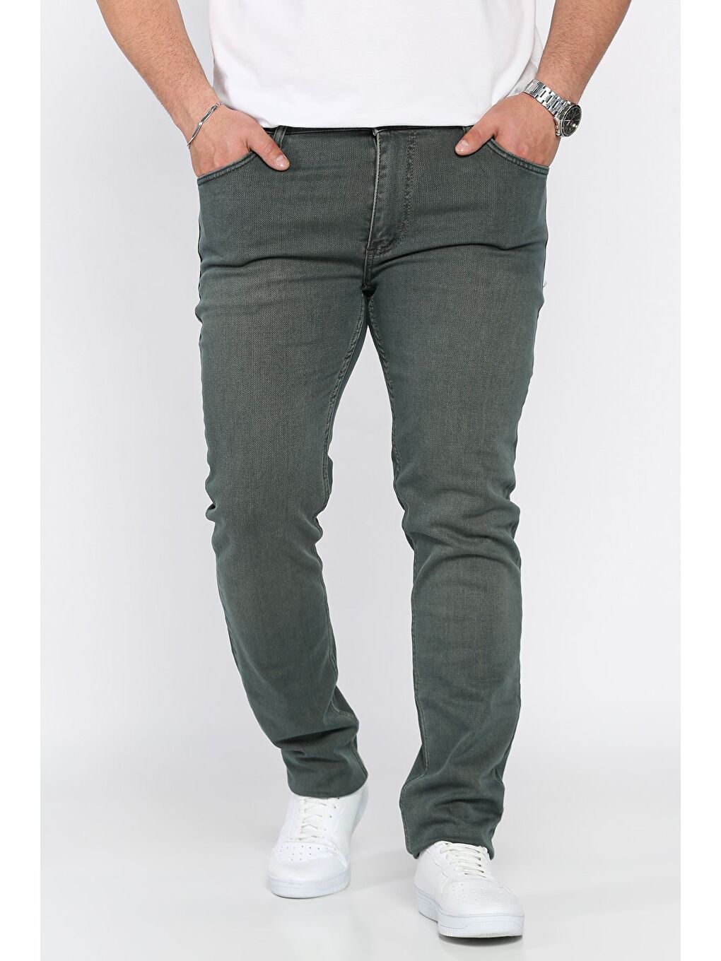 Haki Erkek Elastanlı Jean Pantolon