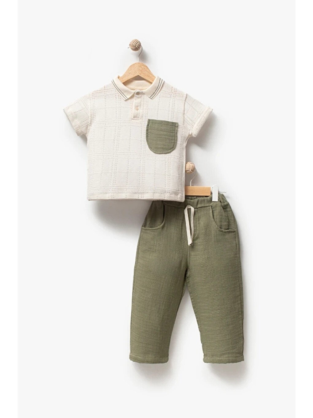 Yeşil Erkek Çocuk Polo Yaka Triko Üst Pantolon Takım -3717-2