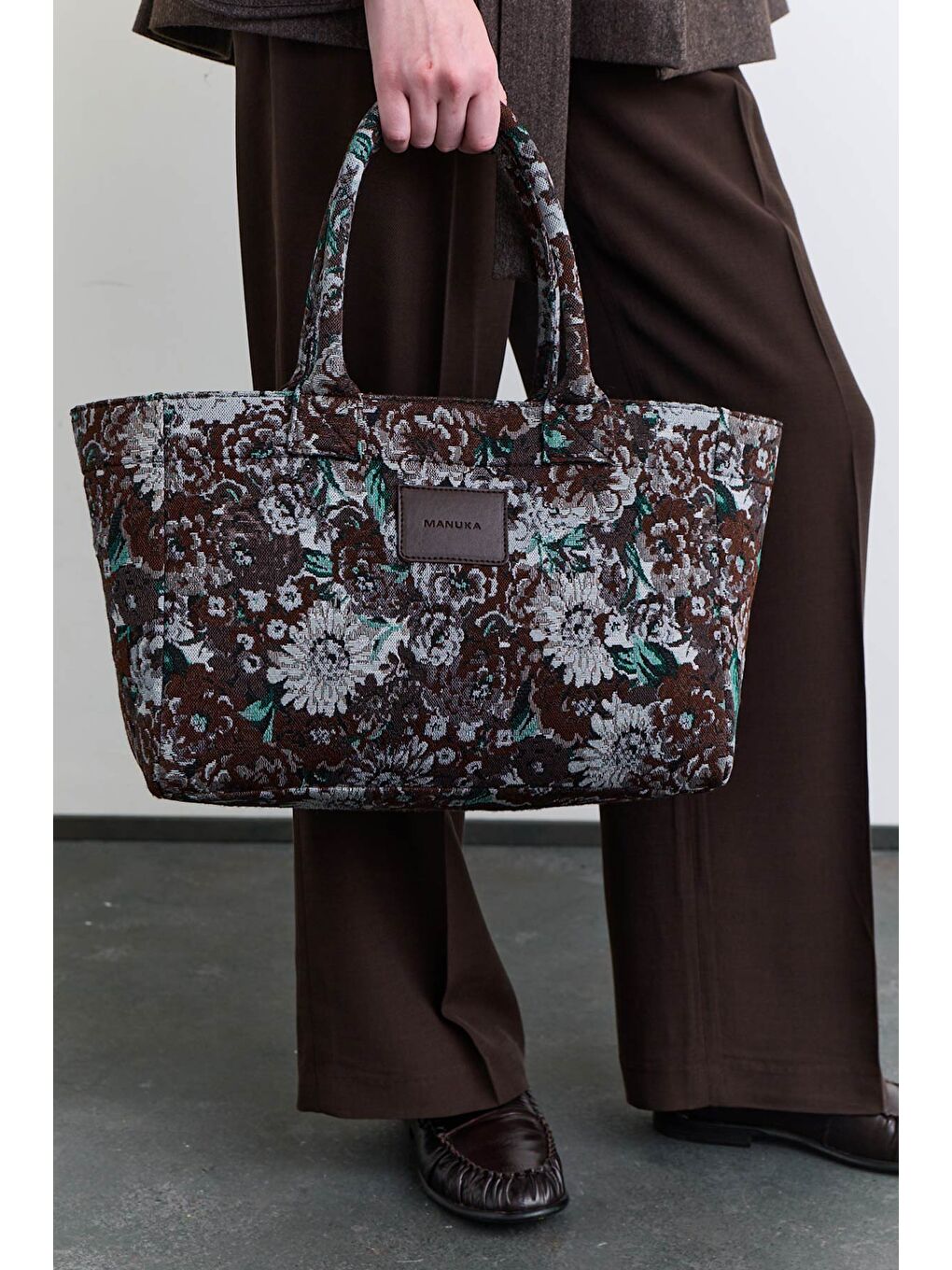 Jakar Desenli Tote Çanta Kahverengi-3