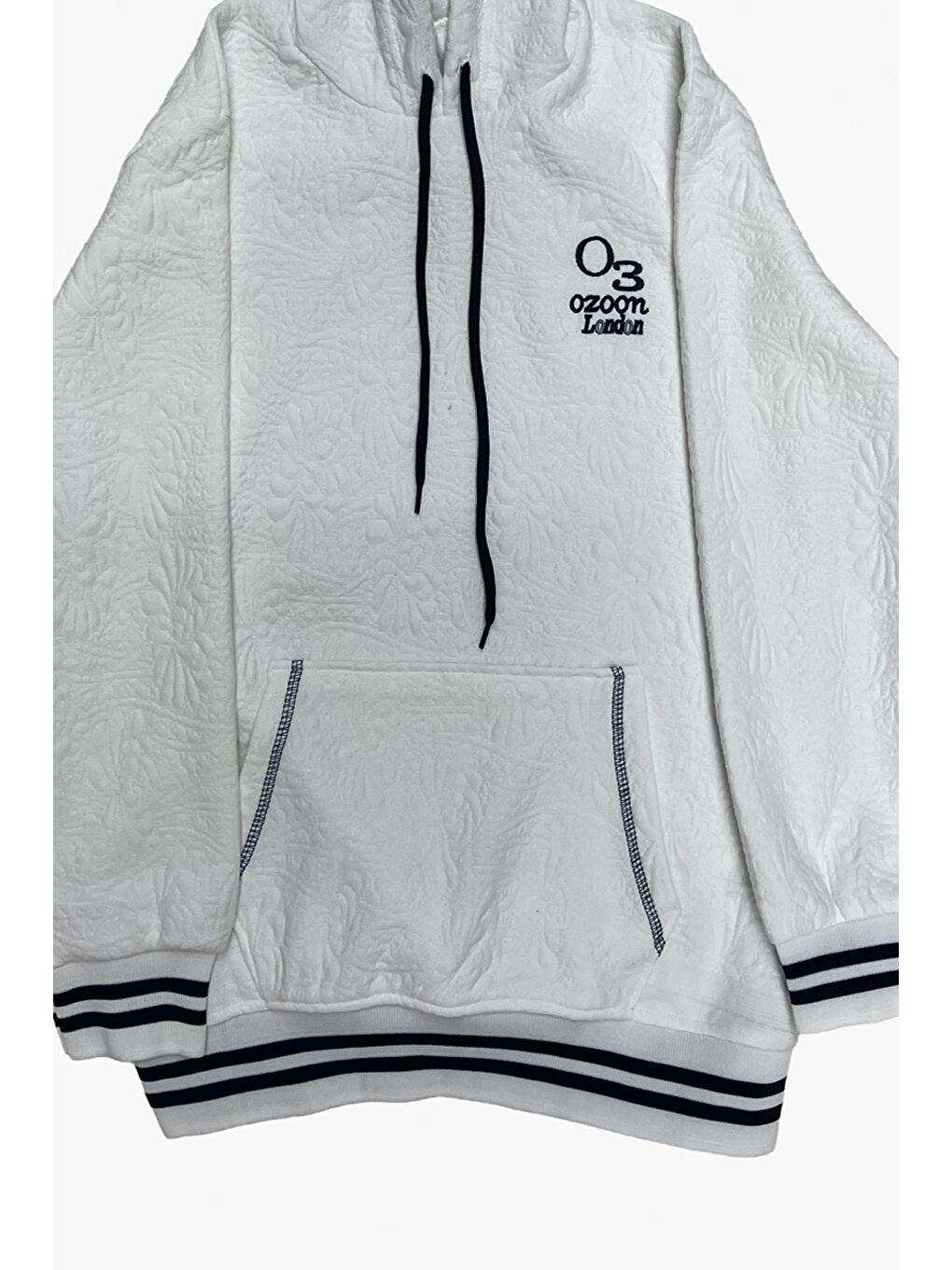 Beyaz Kız Çocuk Desenli Kapüşonlu Kanguru Cepli Ribana Detaylı 3 İplik Sweatshirt 12327-1