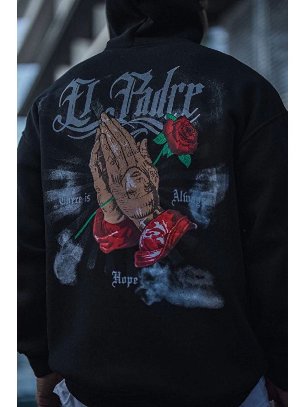 Üç İplik Penye Kapüşonlu Baskılı Sweatshirt - Siyah-2