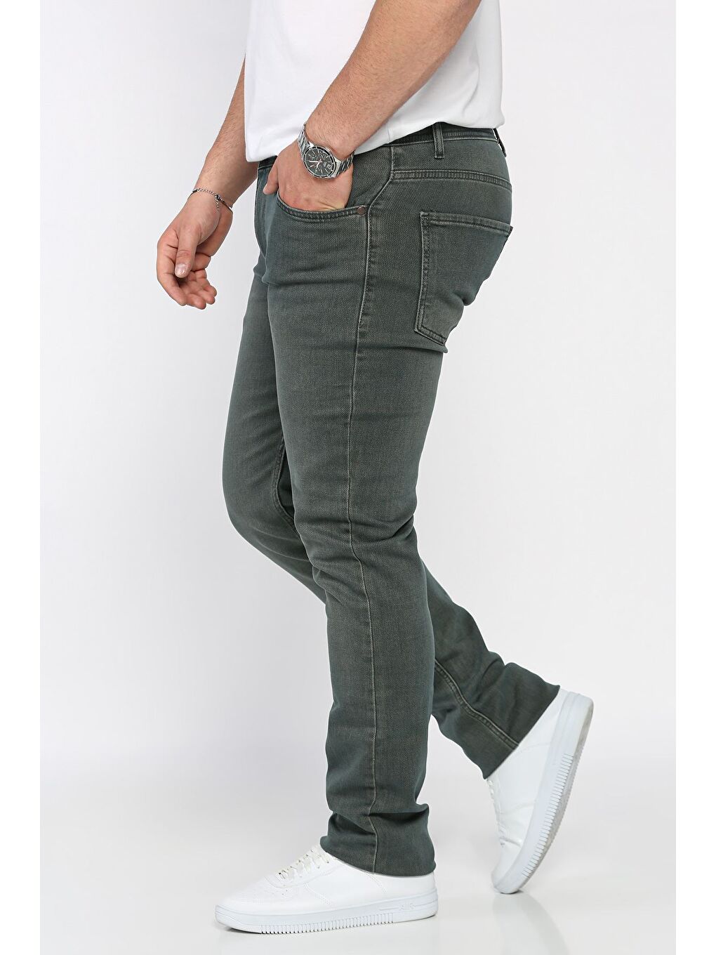 Haki Erkek Elastanlı Jean Pantolon-1