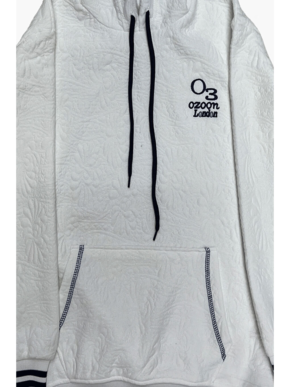 Beyaz Kız Çocuk Desenli Kapüşonlu Kanguru Cepli Ribana Detaylı 3 İplik Sweatshirt 12327-2