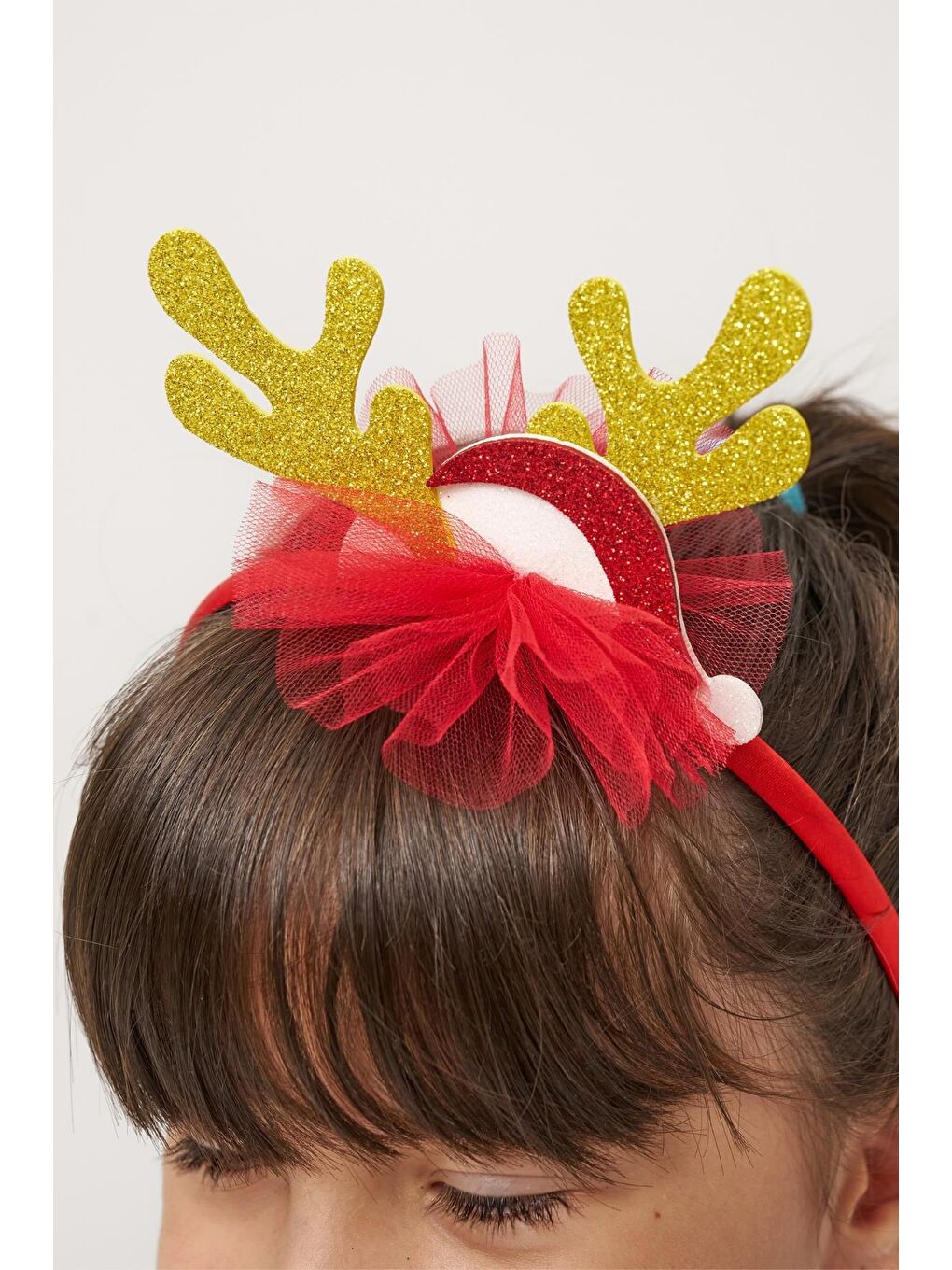 Kız Çocuk Pamuklu Kırmızı Geyik Desenli Tüllü Elbise - Yılbaşı Konseptli Oh Deer Baskılı-7