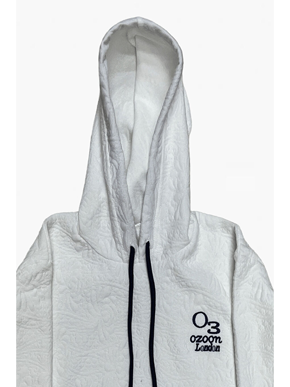 Beyaz Kız Çocuk Desenli Kapüşonlu Kanguru Cepli Ribana Detaylı 3 İplik Sweatshirt 12327-3