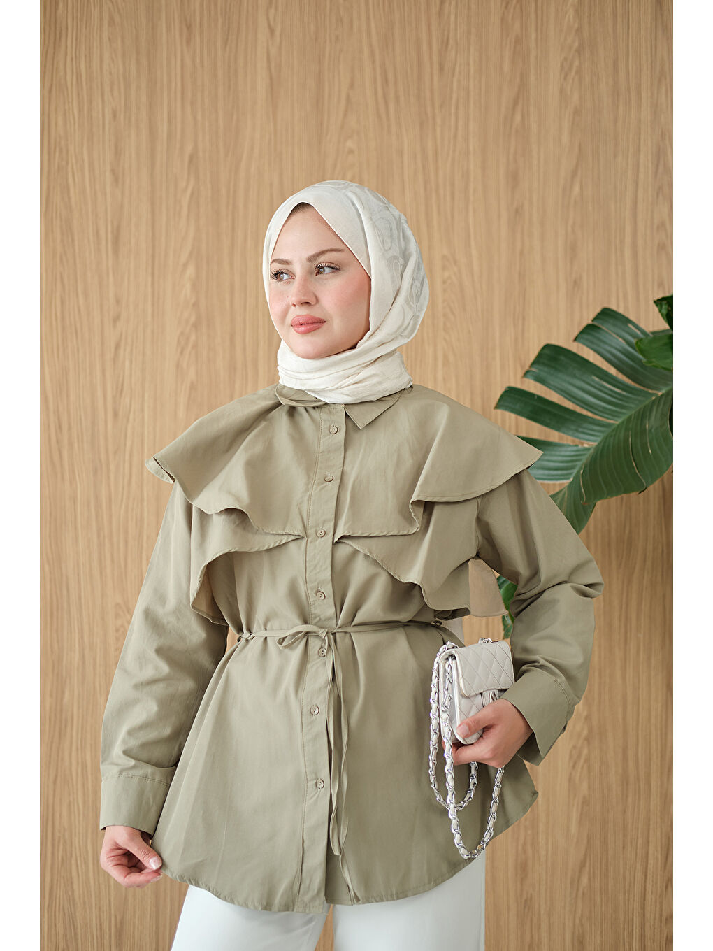 Kadın Pelerin Görünümlü Gömlek Küf Yeşil