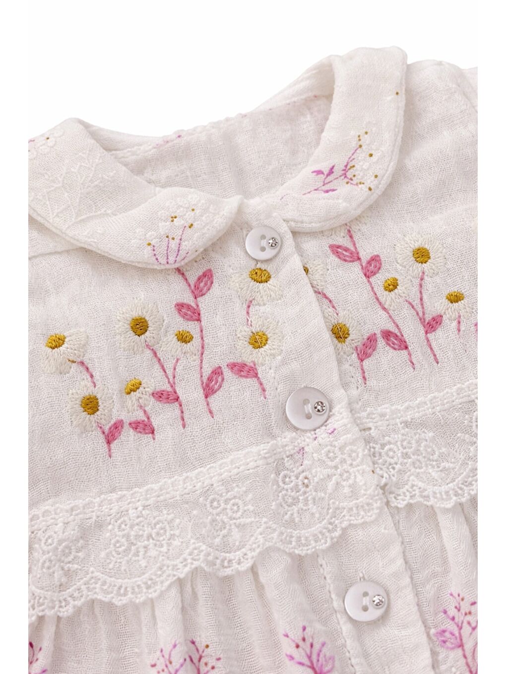 Beyaz Kız Bebek Organik Pamuk Çiçekli Müslin Kumaş 10lu Hastane Çıkış Seti Yenidoğan-2