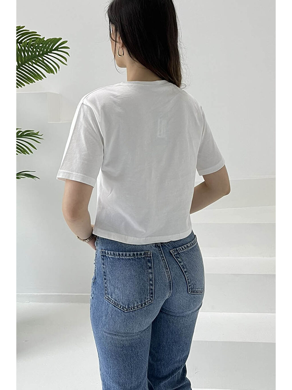 Ayıcık Nakışlı Kısa Kollu T-Şhirt Beyaz - 27030-5