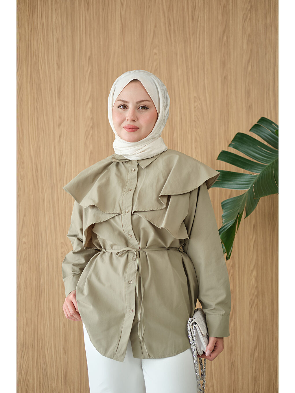 Kadın Pelerin Görünümlü Gömlek Küf Yeşil-1