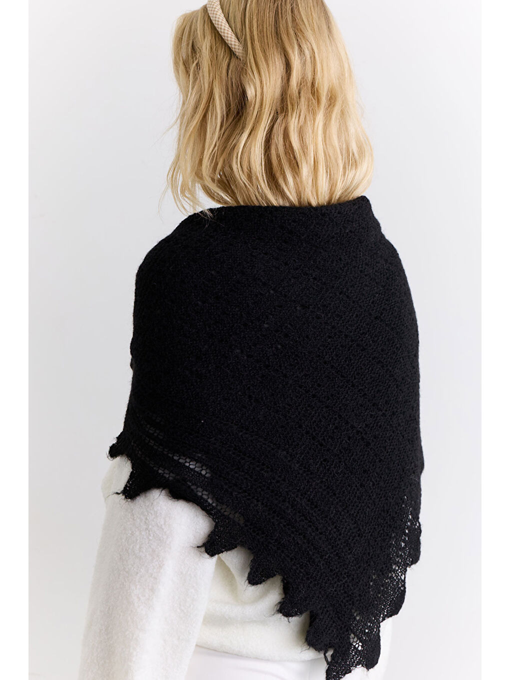 Ajur Örgü Geniş Şal Siyah-2