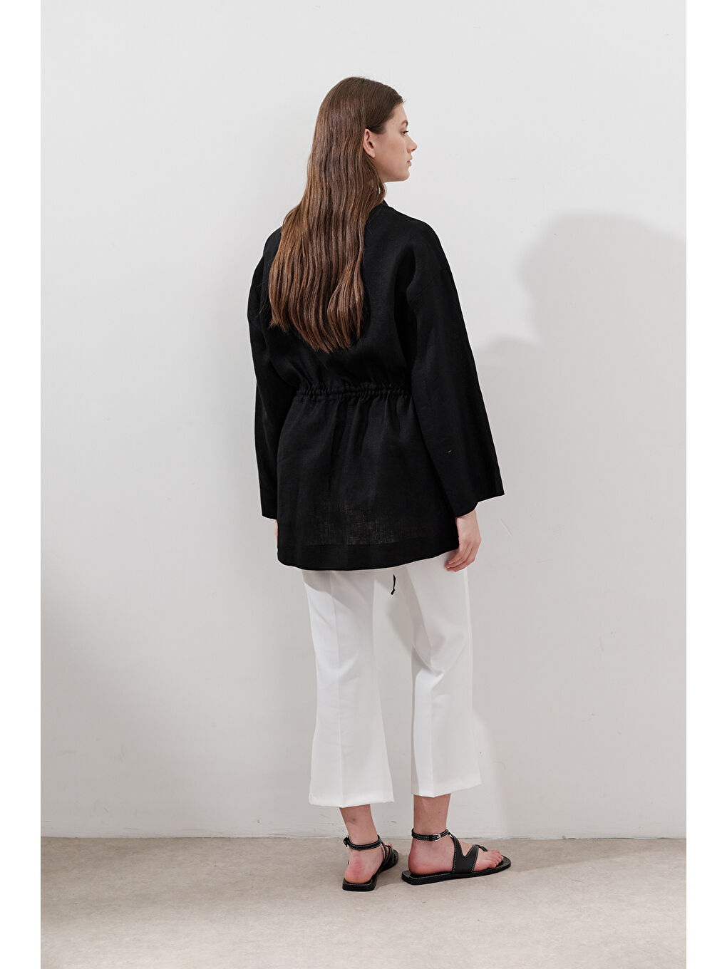 Keten Beli Bağlamalı Tunik Siyah-4