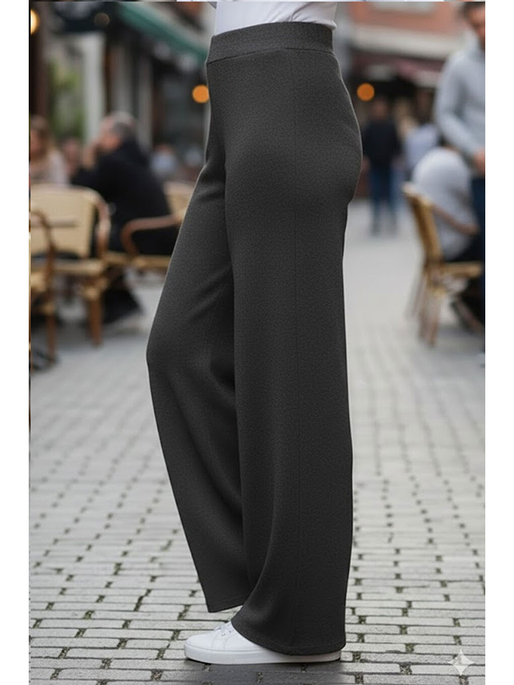 Gri Füme Modal Bol Paça Yüksek Bel Yumuşak Dokulu Beli Lastikli Elastanlı Pantolon-1