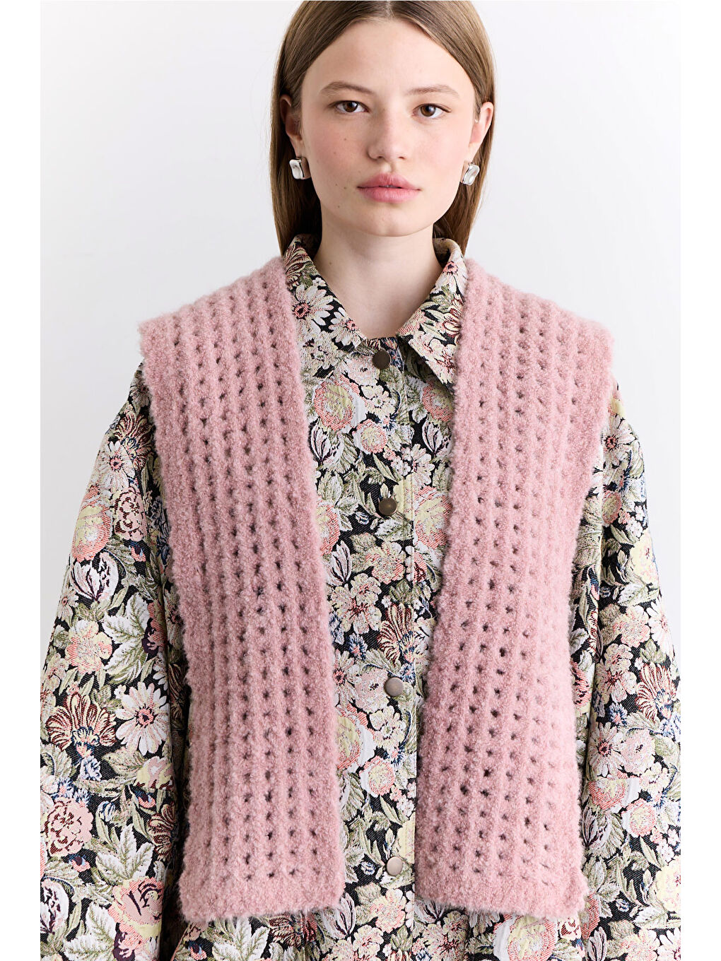 Soft Dokulu Yakalı Şal Pembe