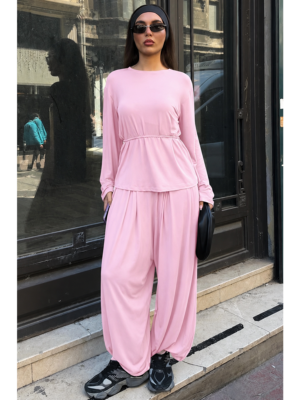 Pembe Elastanlı Modal Şalvar Takım Mg2784-1
