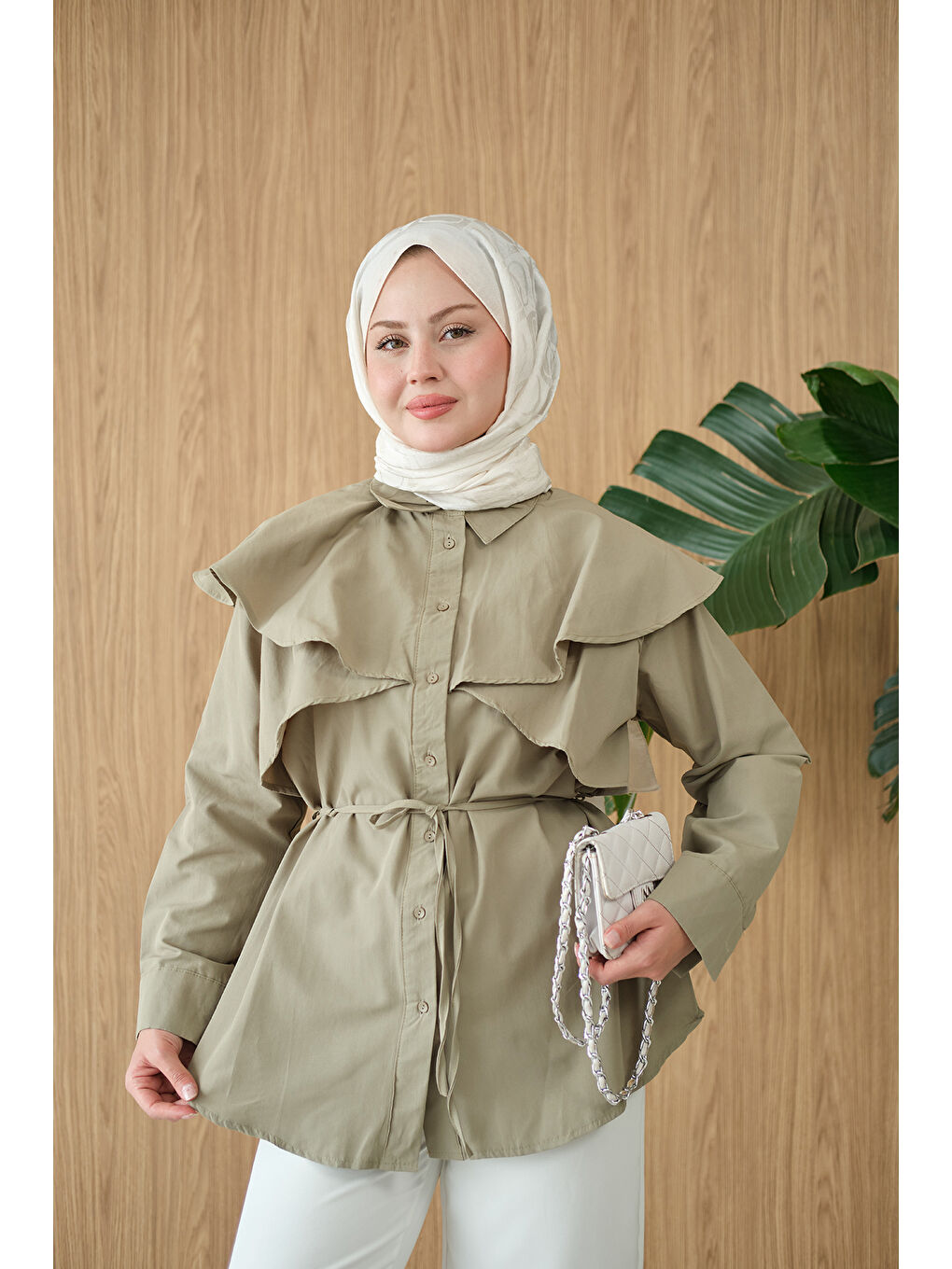 Kadın Pelerin Görünümlü Gömlek Küf Yeşil-3