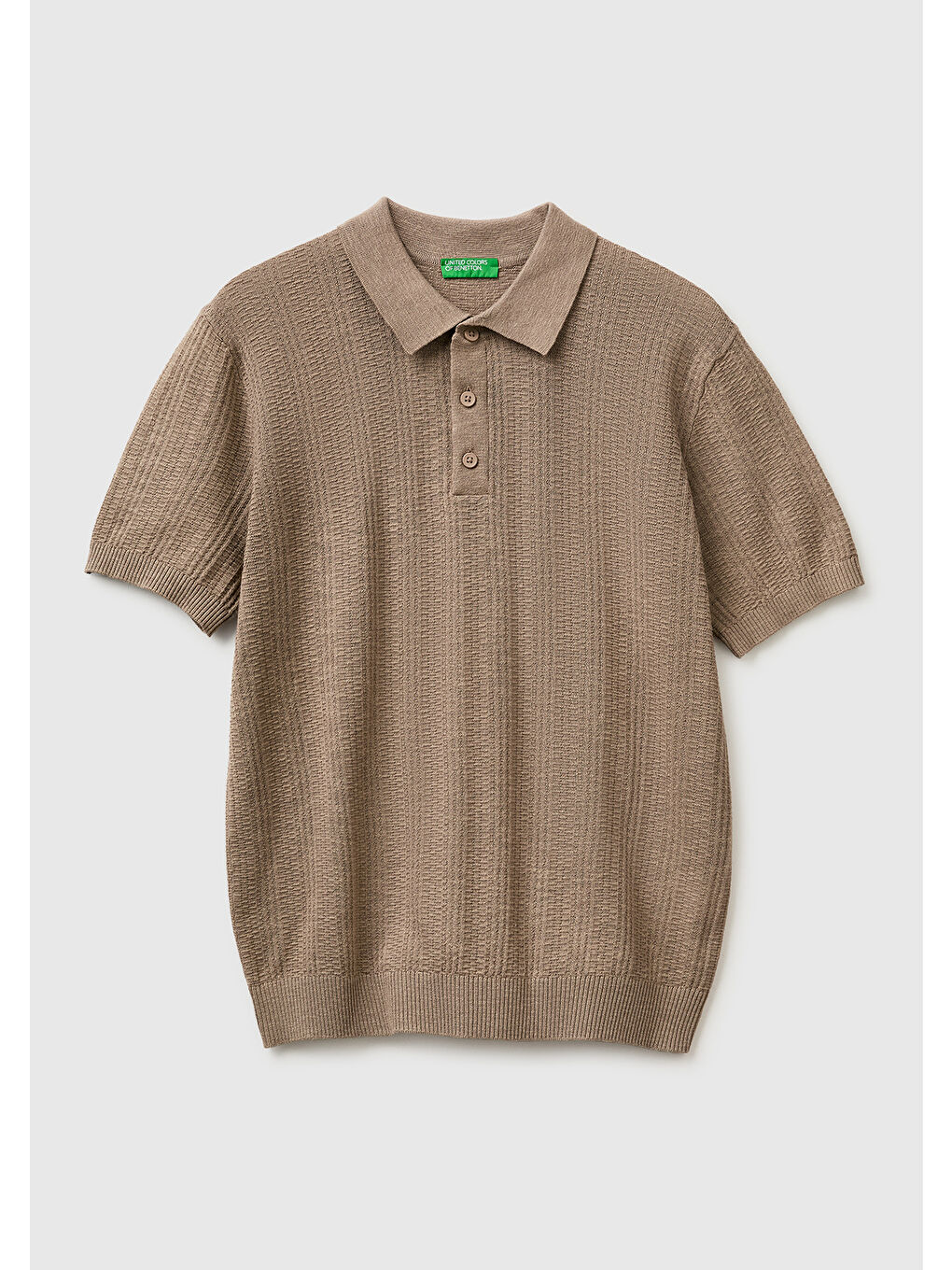 Erkek Haki  Pamuk Keten Karışımlı Düğmeli Örme Dokulu Polo Yaka  Triko T-Shirt