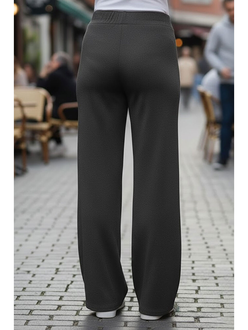 Gri Füme Modal Bol Paça Yüksek Bel Yumuşak Dokulu Beli Lastikli Elastanlı Pantolon-2