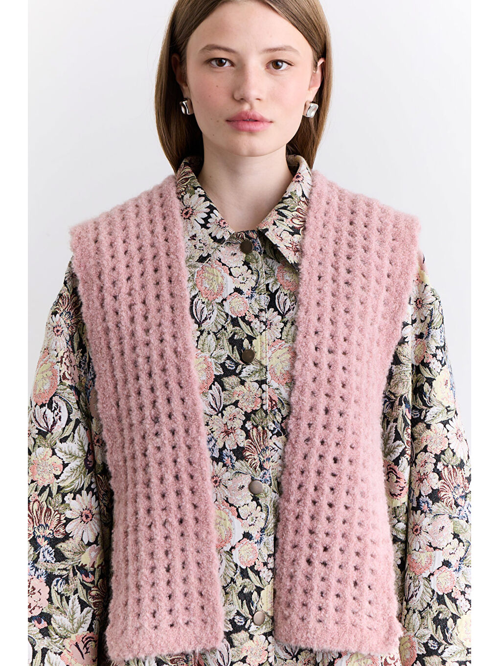 Soft Dokulu Yakalı Şal Pembe-2