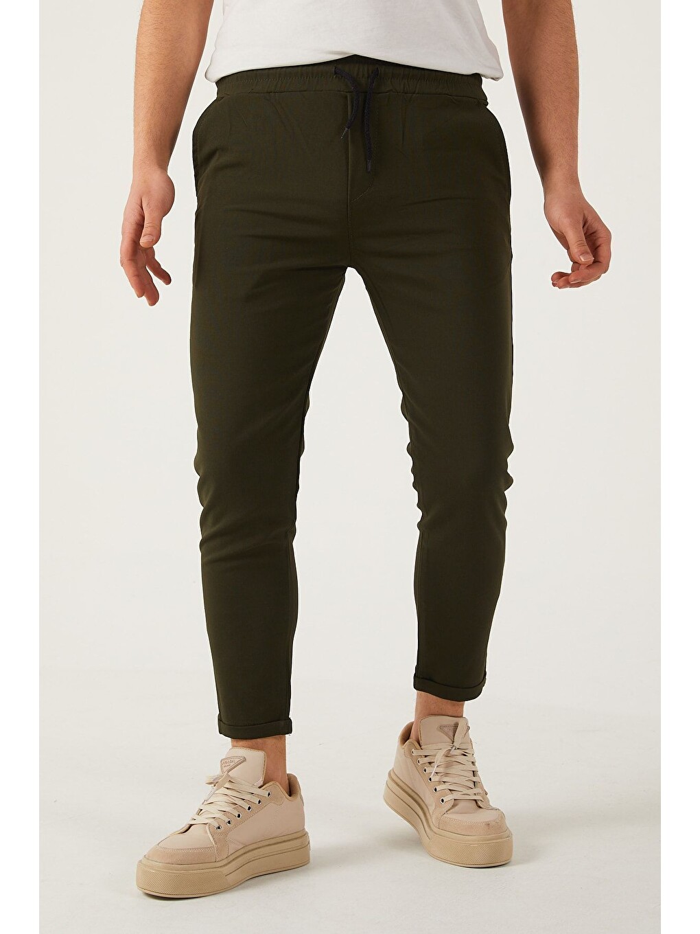 Haki Erkek Dar Kalıp Duble Paça Jogger Pantolon-5