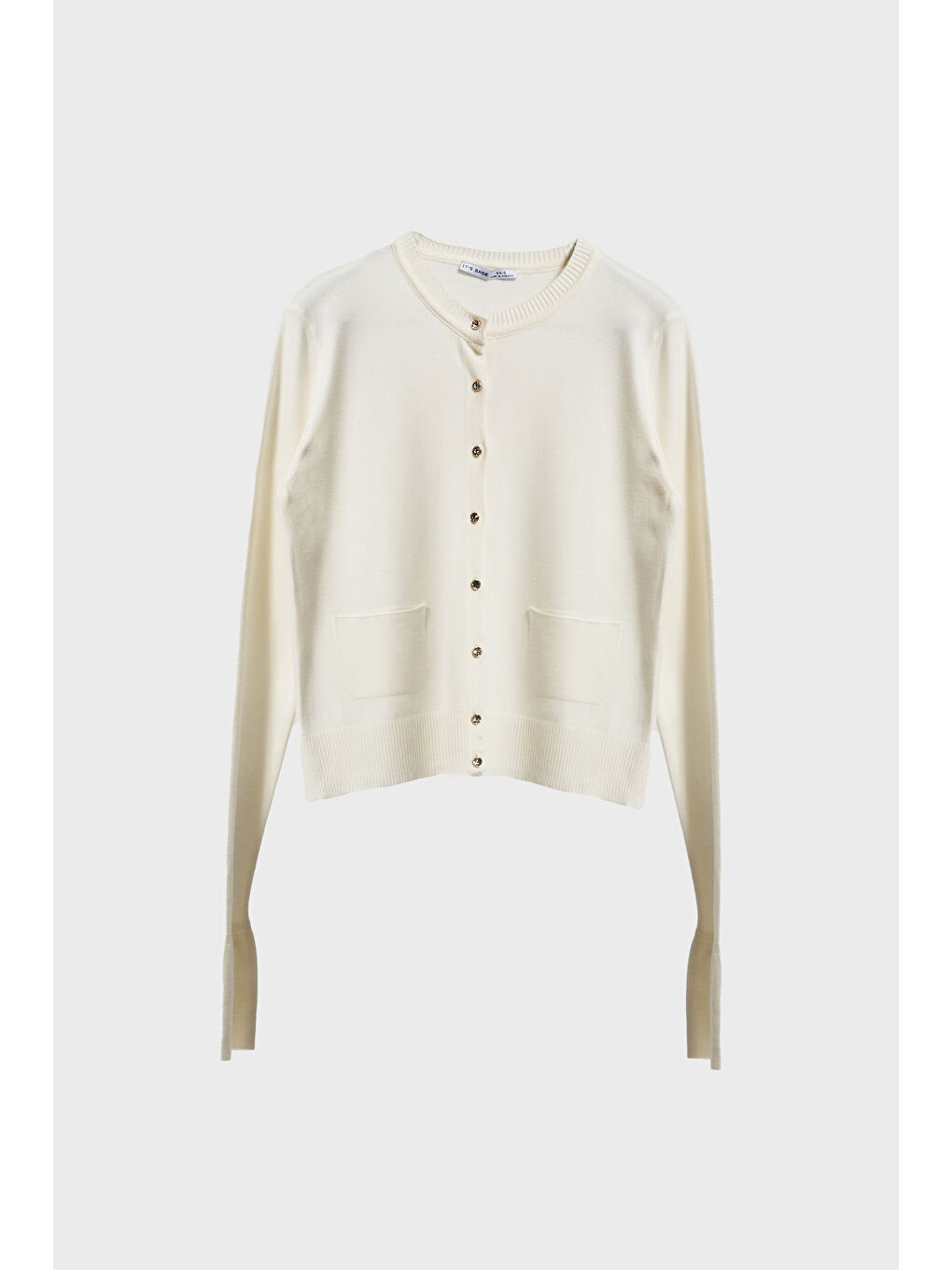 Beyaz Kadın Kemik Renk w5-101 Volanlı Kol Önü Cepli Düğmeli Viskon Karışımlı Triko Hırka