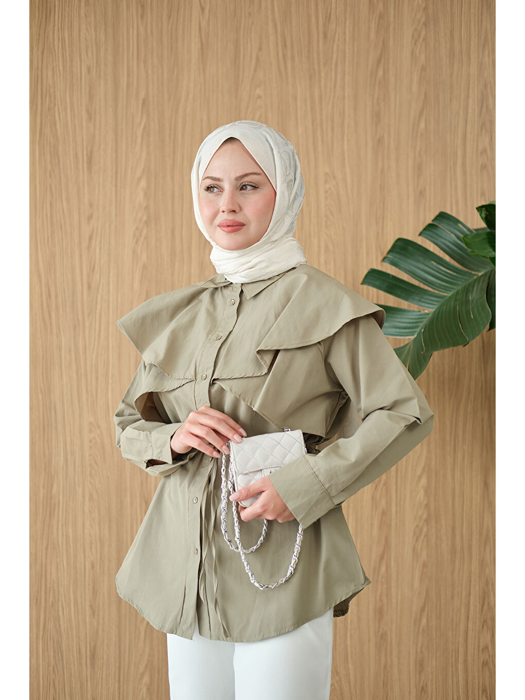 Kadın Pelerin Görünümlü Gömlek Küf Yeşil-4