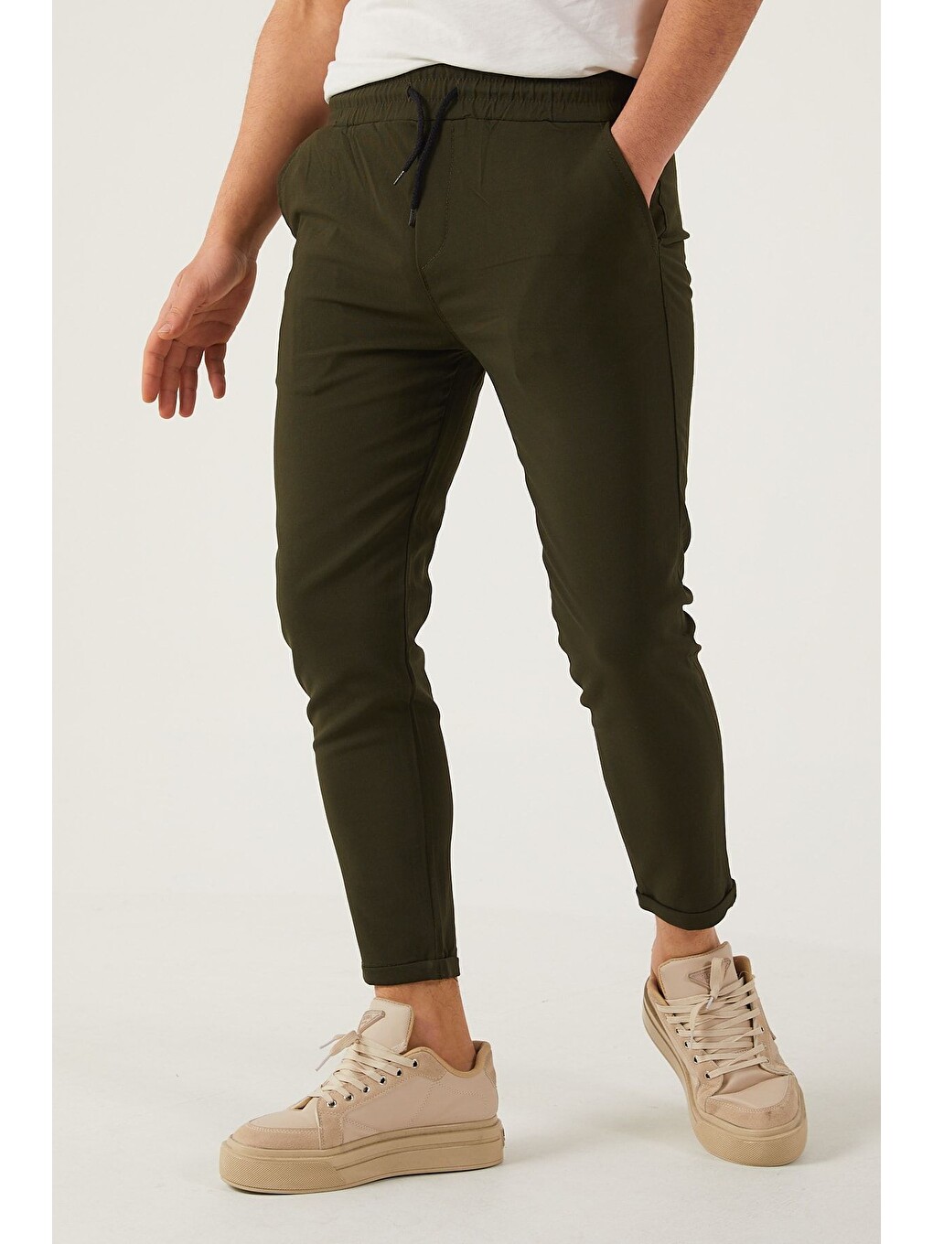 Haki Erkek Dar Kalıp Duble Paça Jogger Pantolon-6