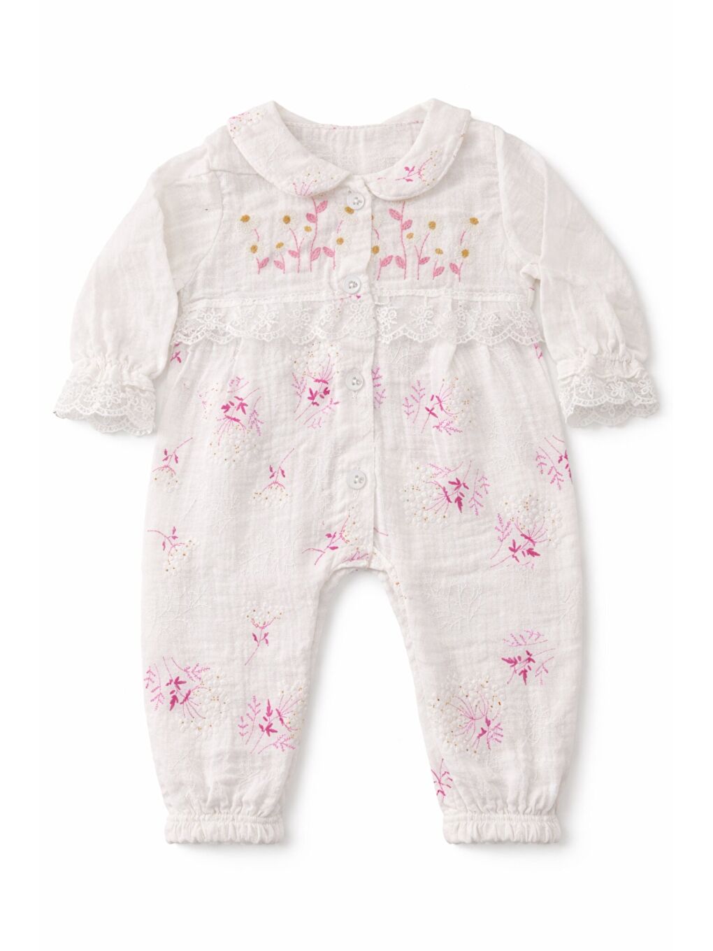 Beyaz Kız Bebek Organik Pamuk Çiçekli Müslin Kumaş 10lu Hastane Çıkış Seti Yenidoğan-6