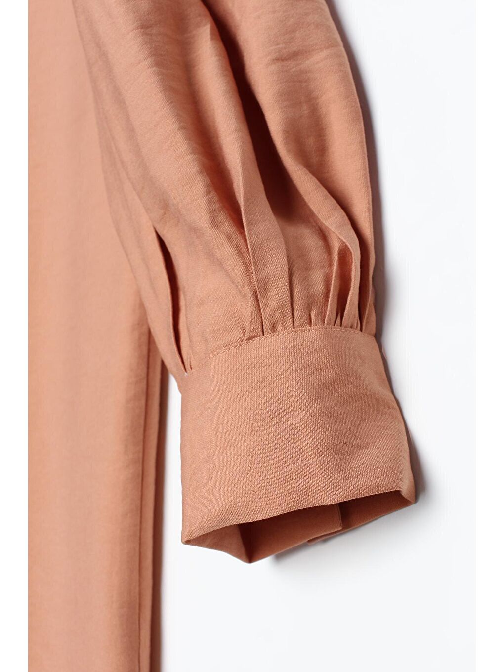 Pembe Pudra Kolları Büzgülü Yırtmaçlı Gömlek Tunik-4