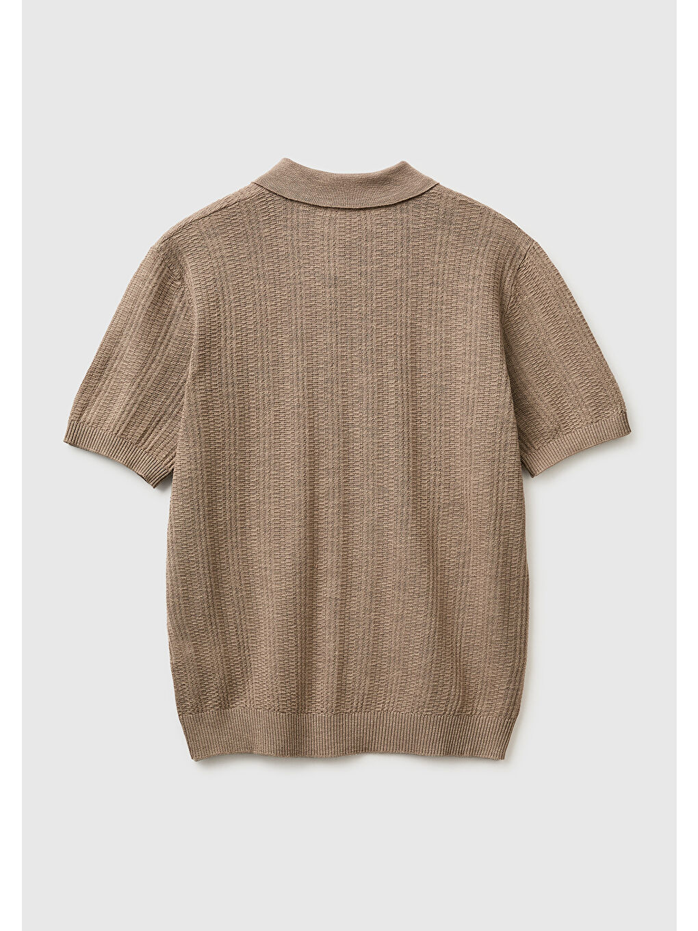 Erkek Haki  Pamuk Keten Karışımlı Düğmeli Örme Dokulu Polo Yaka  Triko T-Shirt-1