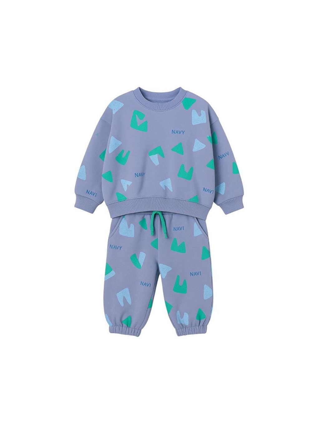 Mavi Erkek Çocuk Pamuklu Desenli Sweatshirt Ve Eşofman Alt Takım
