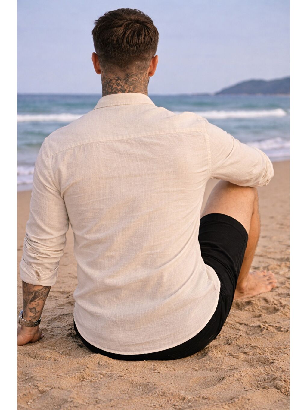 Bej Erkek Regular Hakim Yaka Keten Görünümlü Gömlek-2