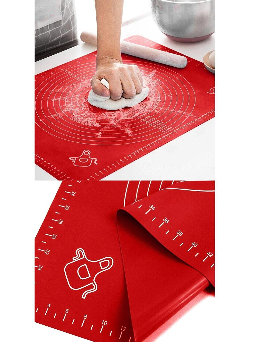 Karışık Büyük Boy 45x65 Cm Silikon Hamur Açma Matı Ve Hamur Kesme Spatula Seti-1