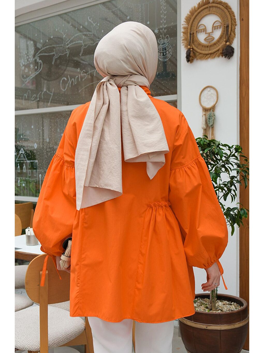 Kol Bağlamalı Bel Fırfır Detay Gömlek Turuncu-4