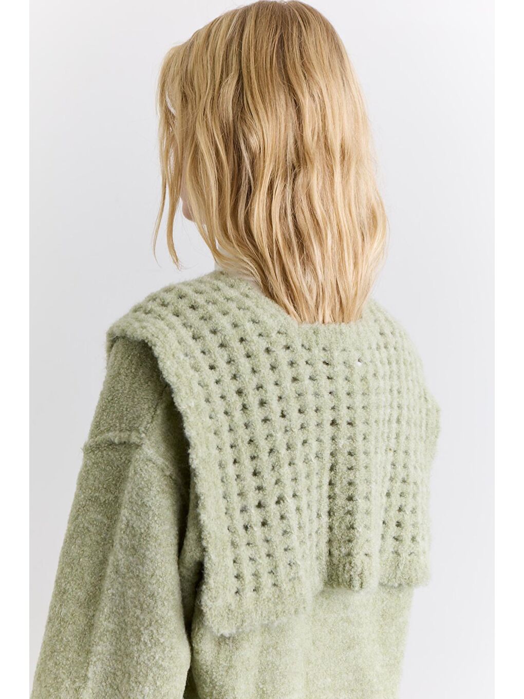 Soft Dokulu Yakalı Şal Yeşil-3