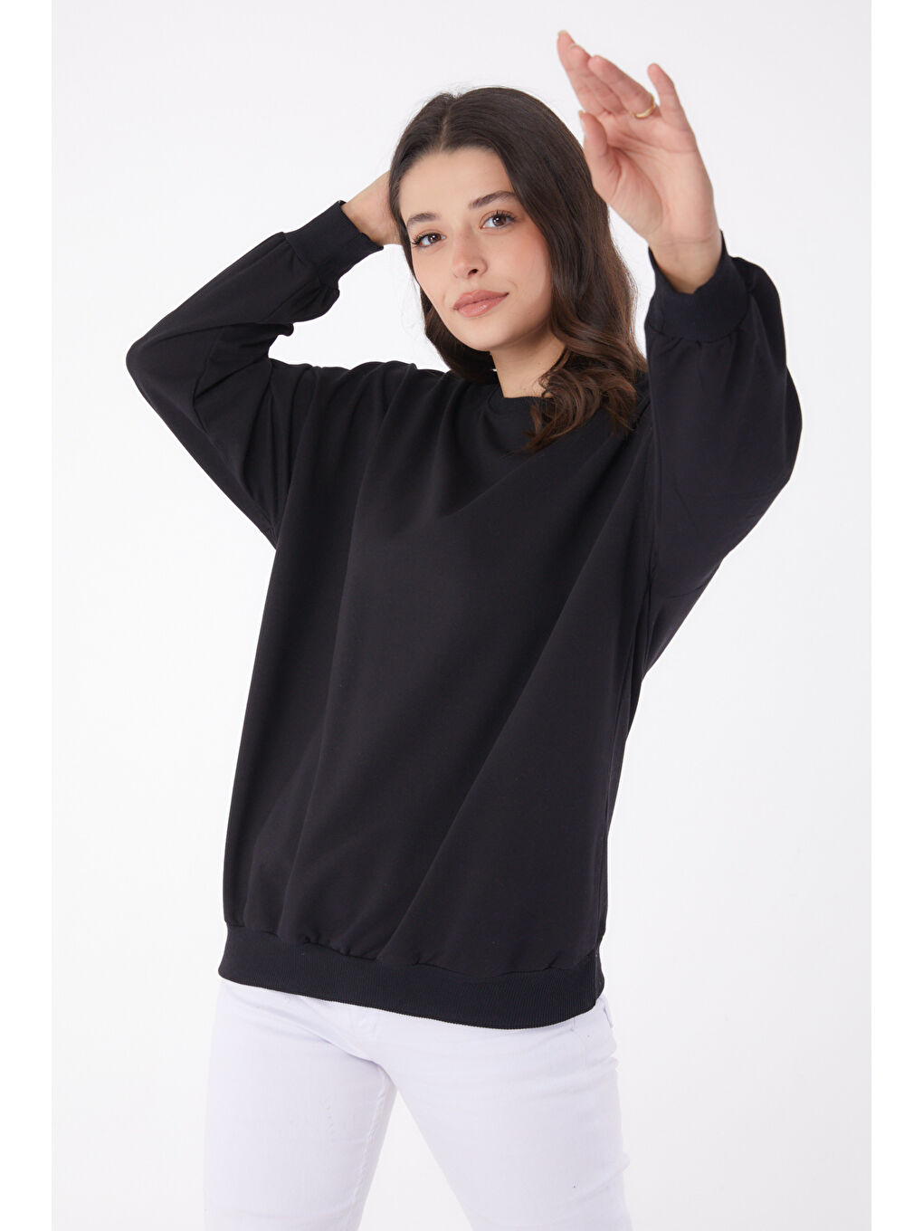 Manşetli Sweatshirt Siyah - 26046