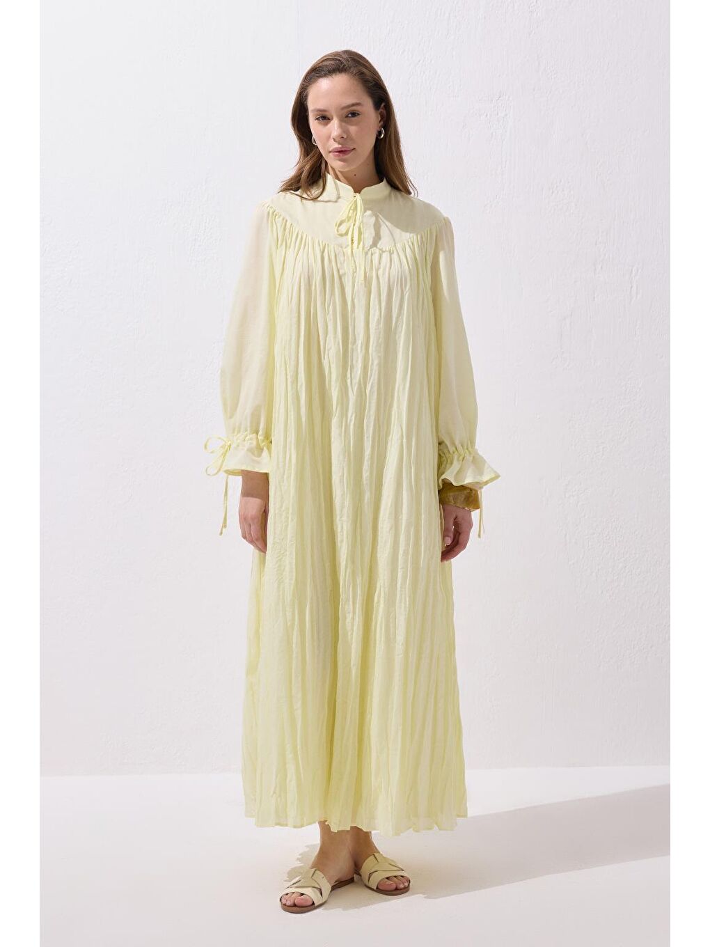 Odri Vual Kraş Uzun Elbise Limon Sarısı