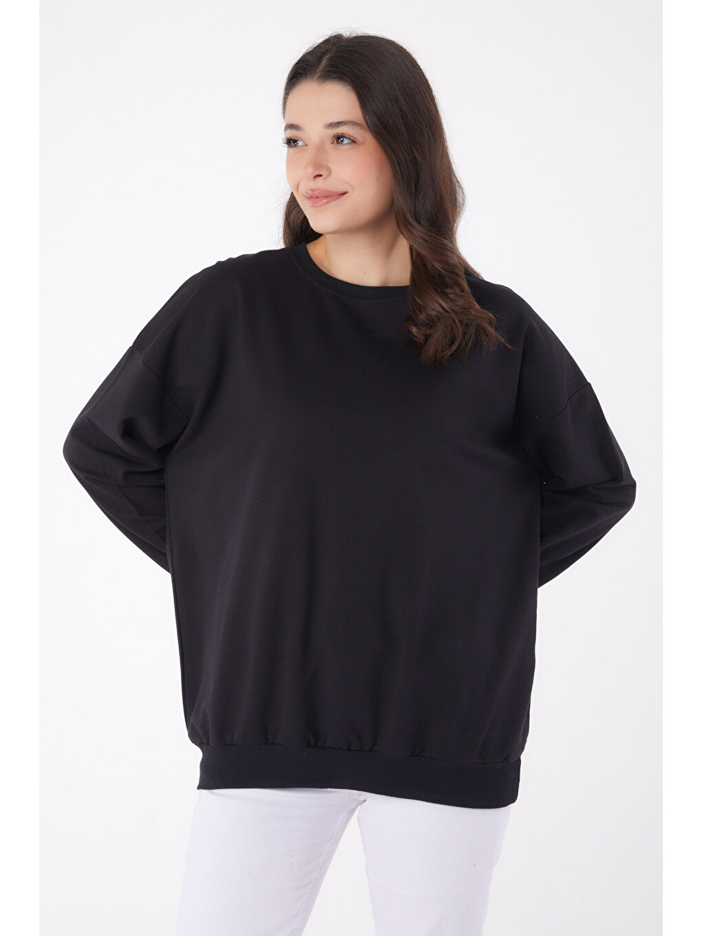 Manşetli Sweatshirt Siyah - 26046-1