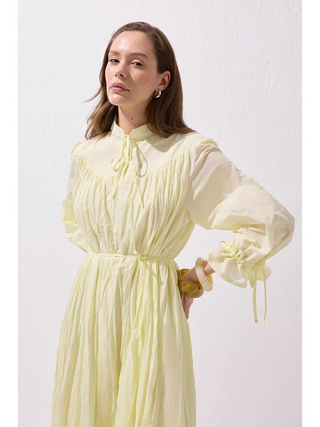 Odri Vual Kraş Uzun Elbise Limon Sarısı-1