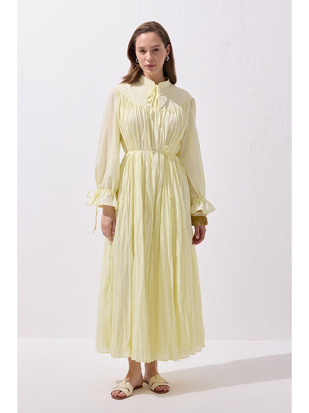 Odri Vual Kraş Uzun Elbise Limon Sarısı-2