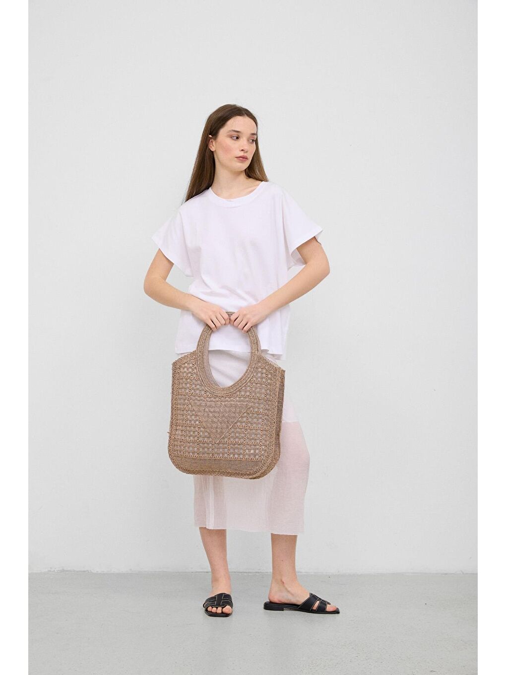 Bej Vicolo Handmade Makrome Tote Çanta Vizon-2