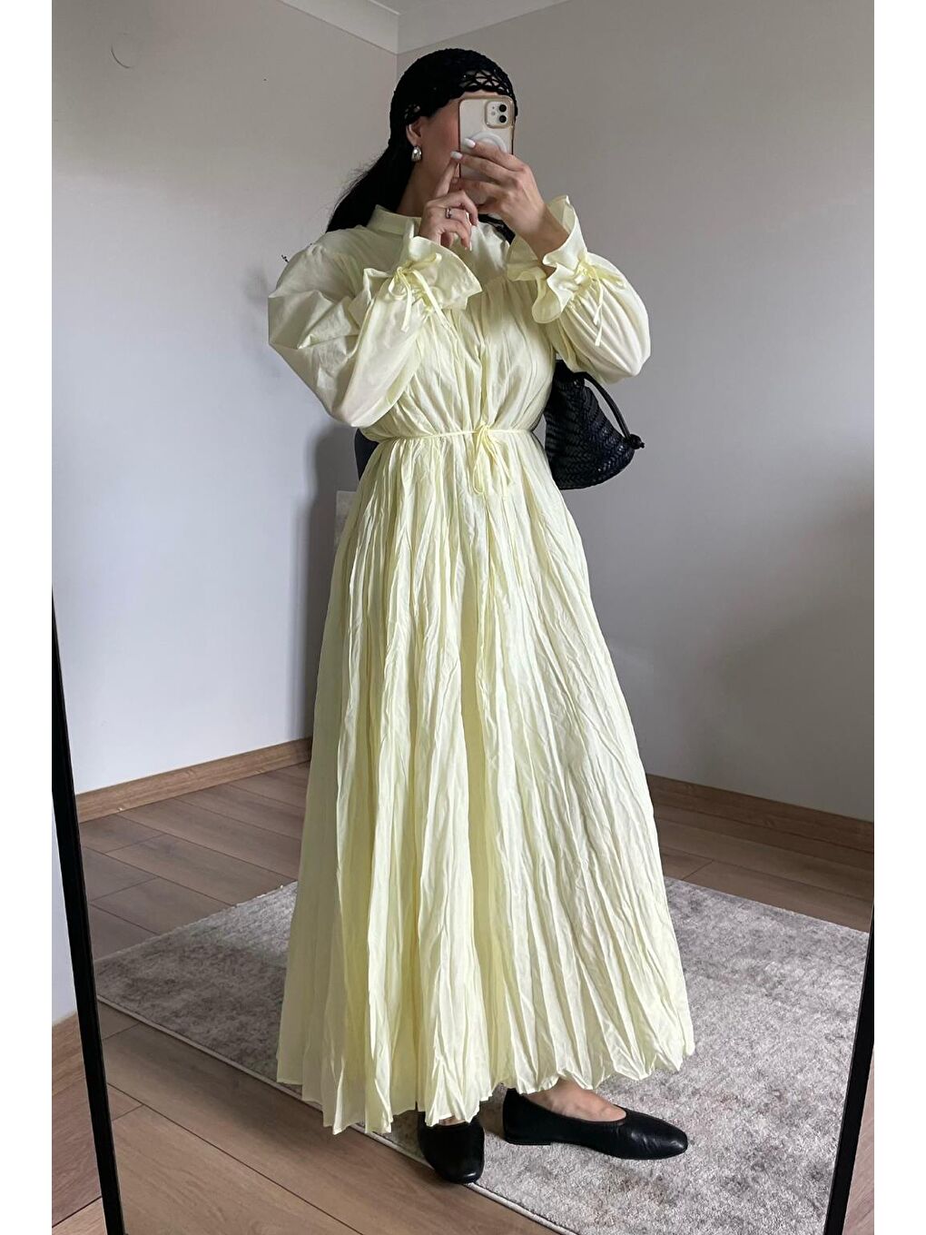 Odri Vual Kraş Uzun Elbise Limon Sarısı-5