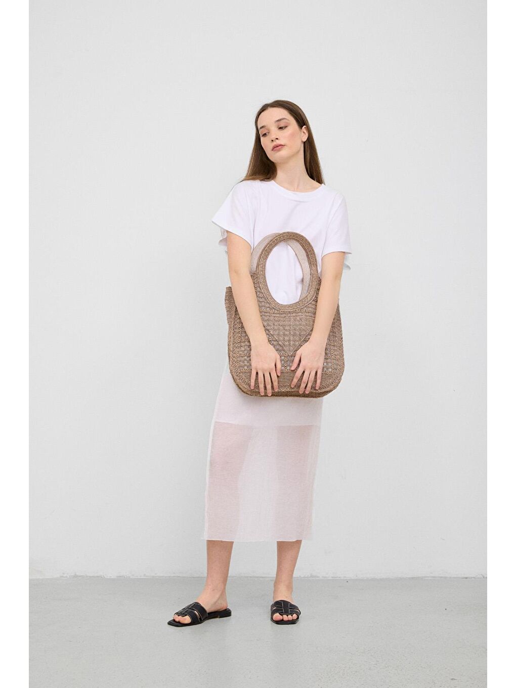 Bej Vicolo Handmade Makrome Tote Çanta Vizon-3